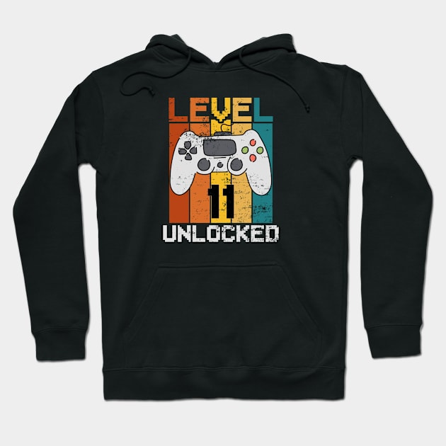 Level 11 Unlocked, Retro 11th Birthday Gamer Hoodie by ishimkp